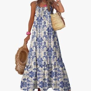 Elegant Blue and White Floral Maxi Dress